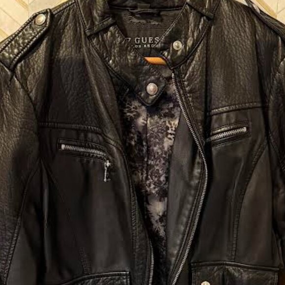 Guess Faux Leather Biker Jacket-90's Black XL - Picture 6 of 9